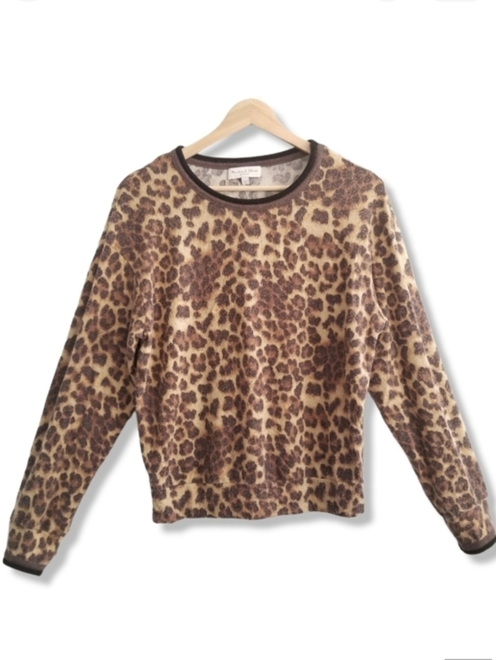 Michael Stars Leopard Print Knit Loungewear PJ Top Small Black Tan